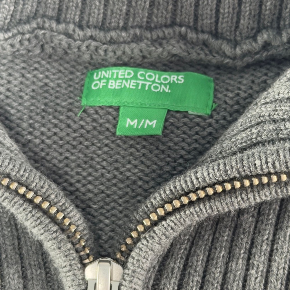 United Colors of Benetton Gray Striped Quarter Zip Cotton Knit Sweater - Picture 10 of 12